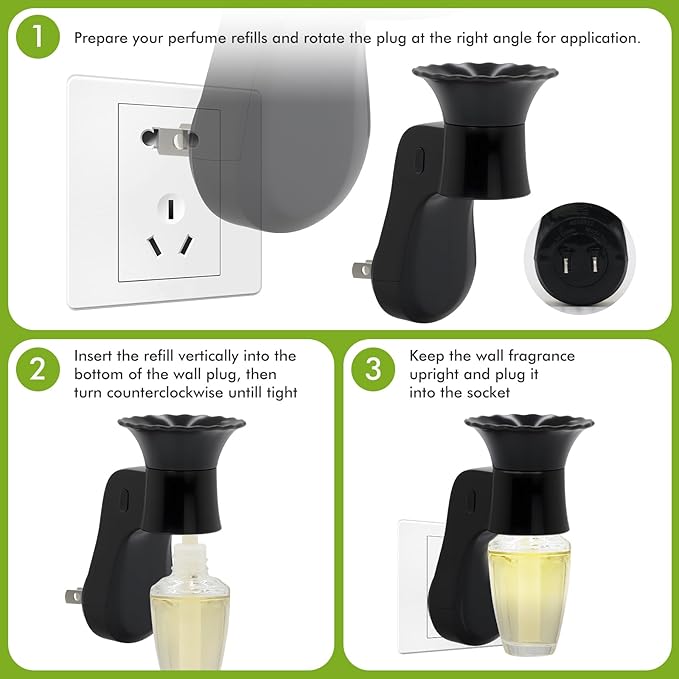 Wall Fragrance Plug in Air Freshener- Plug in Diffuser with Night Light Compatible with Bath and Body Works Wallflowers Refill, ETL Certified Rotatable Plug, Scent Control Plug for Home Office (2PCS)