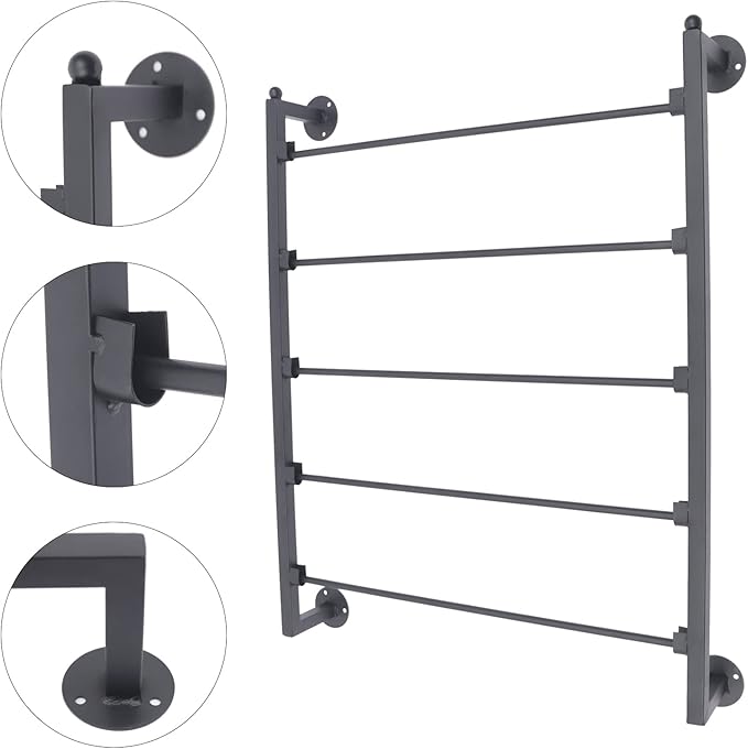 Scarf Organizer Wall Mounted, 5-Tier Scarf Display Rack, Metal Spiral Scarf Holder Belt Pants Hijab Hanger for Clothing Retail Store Home, 23.6" x 3.9" x 29.5"(Black)