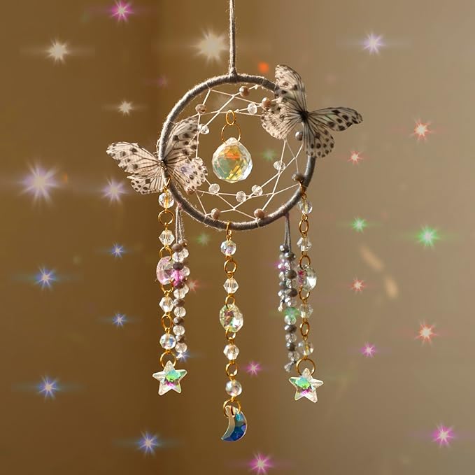 Artilady Dream Catcher for Girls - Butterfly Small Dream Catchers with Crystals Cute Room Decor for Teen Girls Boys Boho Bedroom Wall Home Decorations Birthday Christmas Women Kids Gifts