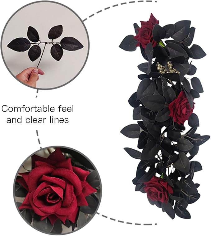 Artificial Rose Flower Swag,Artificial Sunflower Swag, 24 Inch Decorative Swag with Pumpkins Berries and Black Leaves for Halloween Home Front Door Lintel Wedding Arch Party Tabletop Wall Decor(#3)