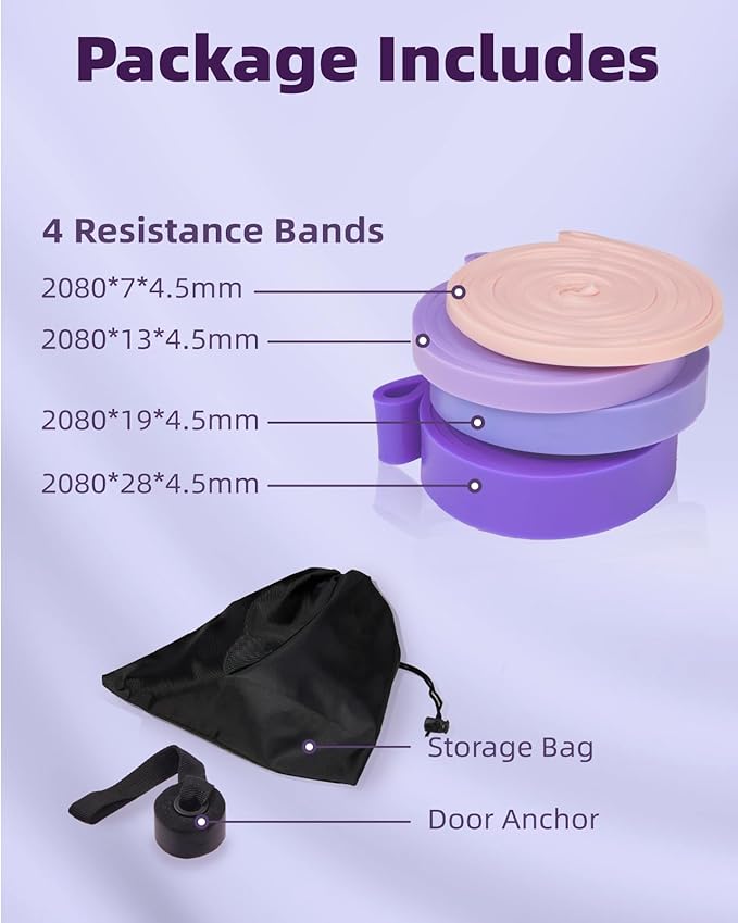 Resistance Bands Set - Pull Up Bands for Men Women, Exercise Bands Resistance with Door Anchor, Training Poster & Pouch for Body Stretching, Pull Up Assist