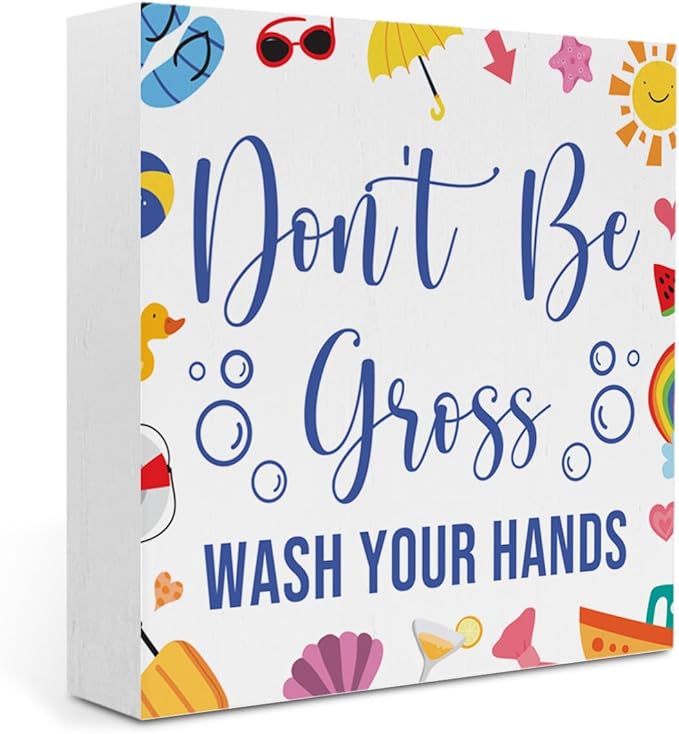 Wash Your Hands Sign Bathroom Decor Summer Bathroom Decor Don'T Be Gross Summer Decorations Wooden Box Sign for Home Office Farmhouse Table Shelf
