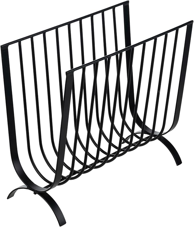 MyGift Matte Black Metal Magazine Rack, Deluxe Mid Century Wire Magazine Rack, Tabletop or Floor Standing Sling Basket for Magazines and Newspapers