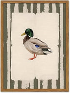 Framed Vintage Mallard Duck Wall Art, Country Farmhouse Duck Pictures Wall Decor, Rustic Wildlife Animal Paintings Canvas Prints Cottagecore Home Decor for Living Room Bedroom nursery 12x16 inch