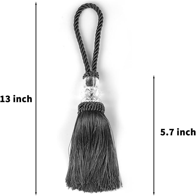 2 Pack Door Knob Tassel Key With Loops, Large Handmade Craft, DIY Accessories for Home Decoration (Charcoal, 2)
