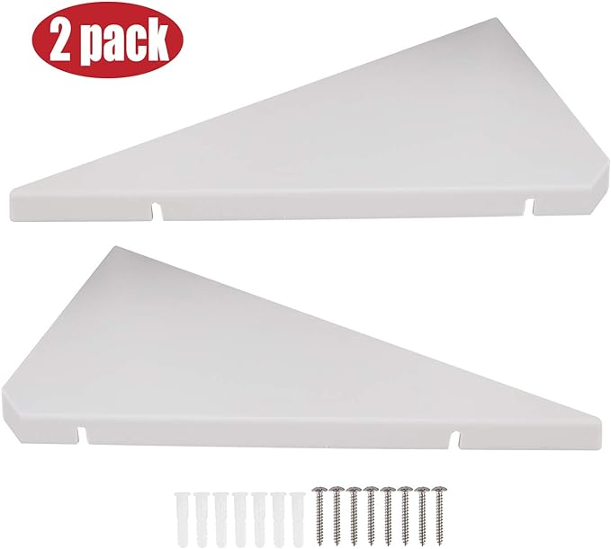 evron Corner Mounting Shelf Set of 2 – Easy to Install Floating Wall Shelves with Wood Grain Finish, Durable and Waterproof ABS Plastic for Kitchen, Bathroom, Living Room Home Décor