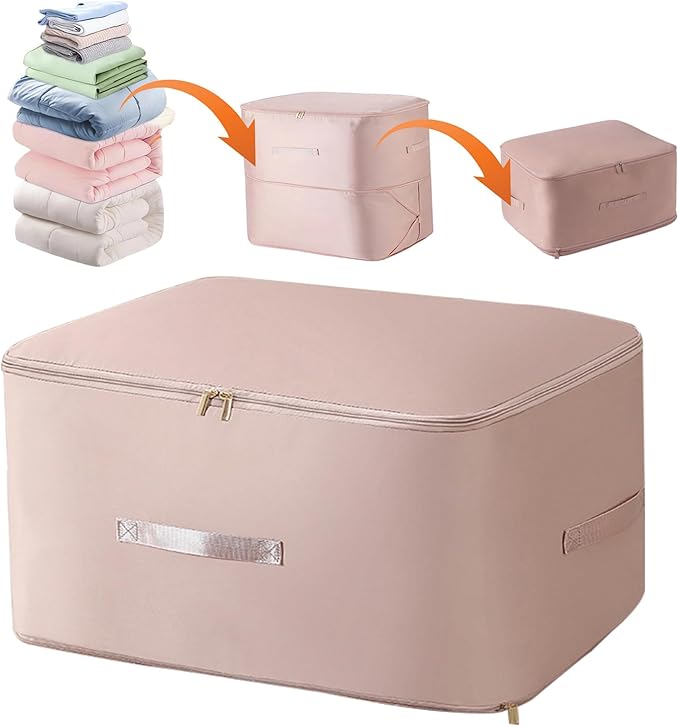 Ultra Space Saving Self Compression Organizer, Upgraded Space Saving Self Compression Organizer Space Bags, Premium Comforter Packaging Cube Bedding Storage Bag (Pink, X-Large 54×42×60cm)