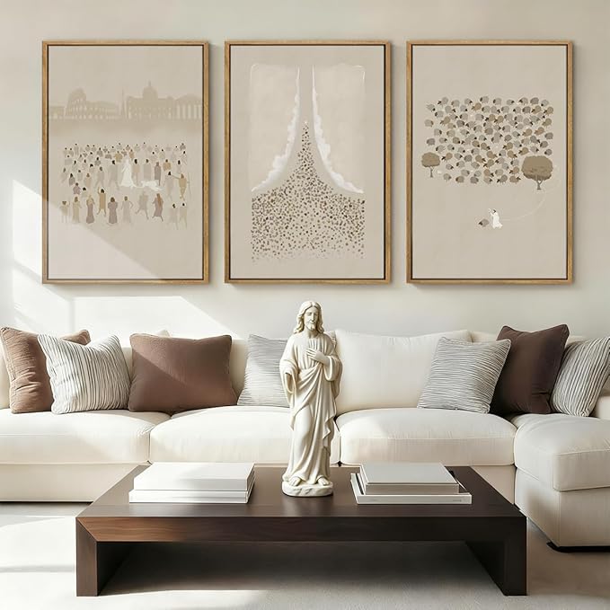 BINCUE Extra Large Jesus Wall Art Framed Jesus and Lamb Wall Painting Christian Jesus Artwork Religious Wall Pictures Jesus Wall Decor Christian Art Print for Living Room Bedroom Church Decor 24x36 Inch 3 Piece
