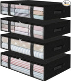 StorageRight Under Bed Storage Bags 4 Pack, 40L Large Clothes & Comforter Storage Containers with Clear Window, Breathable Fabric Organizer for Blankets, Bedding, Seasonal Clothing, Black