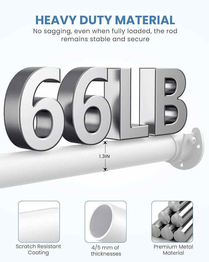3 PACK Closet Rods for Hanging Clothes, 17 to 39 Inches Stepless Adjustable Metal Closet Rod, 1.3 Inches Heavy Duty Clothes Hanging Rod for Closet Wardrobes Laundry RV, White