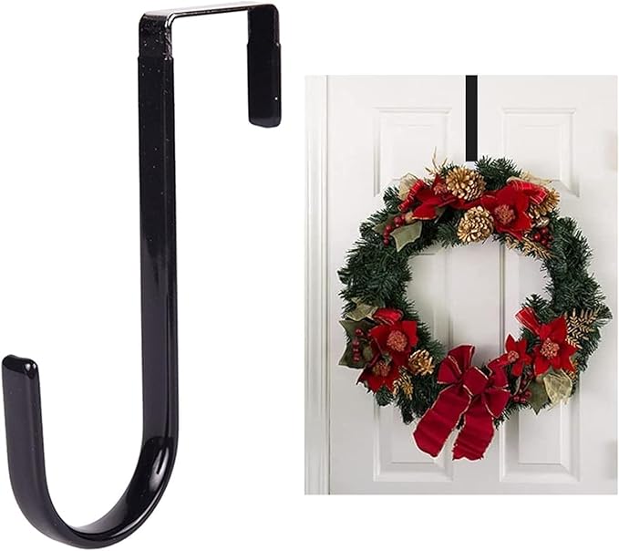 Black Wreath Hanger, Strong Bearing Fall Wreath Christmas Halloween Decorations Carbon Steel Wreath Door Hook 5" Height Wreath Hangers, Front Door Metal Over The Door Single Hook, Wreath Hangers