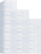 NEWBULIG 45 Clear Shoe Storage Boxes, Shoe Organizer for Closet with Lid, Plastic Stackable Breathable Shoe Cabinet with Lid for Sneakers, Heels & Boots, White
