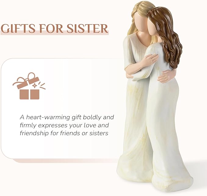 Storieme Sister Birthday Gifts for Women: Heartfelt Hugging Figurine Statue - Unique Sentimental Keepsake Present for Sisters Best Friend - Premium Resin Art Decor (7.7")