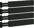 4-Pack Bamboo Drawer Dividers - 2.6" High, 12.5"-17" Adjustable Drawer Organizers for Clothes, Expandable Dresser Separators in Bedroom/Bathroom/Kitchen/Office Organization and Storage (Black)