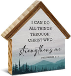 I Can Do All Things Through Christ Christian Bible Verse Decor, Philippians 4:13 House Shaped Wood Sign, Christian Home Office Room Decor