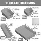 18 pcs Desk Drawer Organizer Tray, Multiple Sizes Plastic Drawer Organizer Storage, Stackable Organizer Containers For Makeup, Bedroom, Kitchen Gadgets Utensils and Office