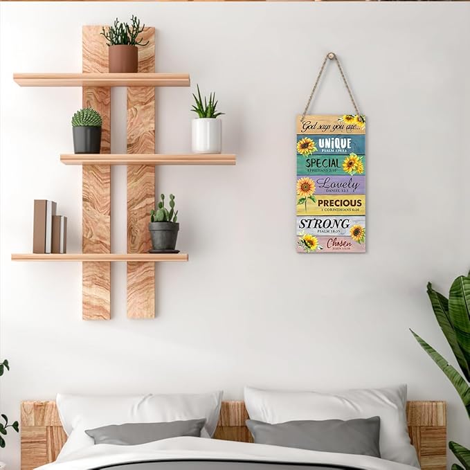 Ycyfckdr Christian Decor For Home, God Says You Are Wall Art Wooden Sign, Home Office Bedroom Living Room Religious Hanging Sign, Set of 1 Wooden Sign With Rope - H18