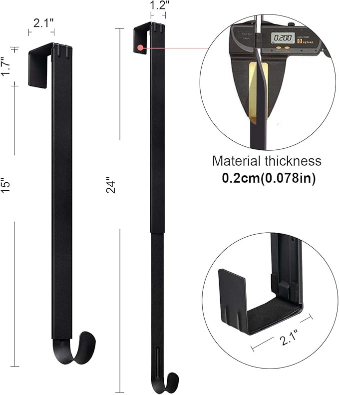 Wreath Hanger Adjustable Door Hanger Wreath Hanger for Front Door 15 to 24inch,Wreath Hook, Hold Up 20lb (Black,1 Pack)