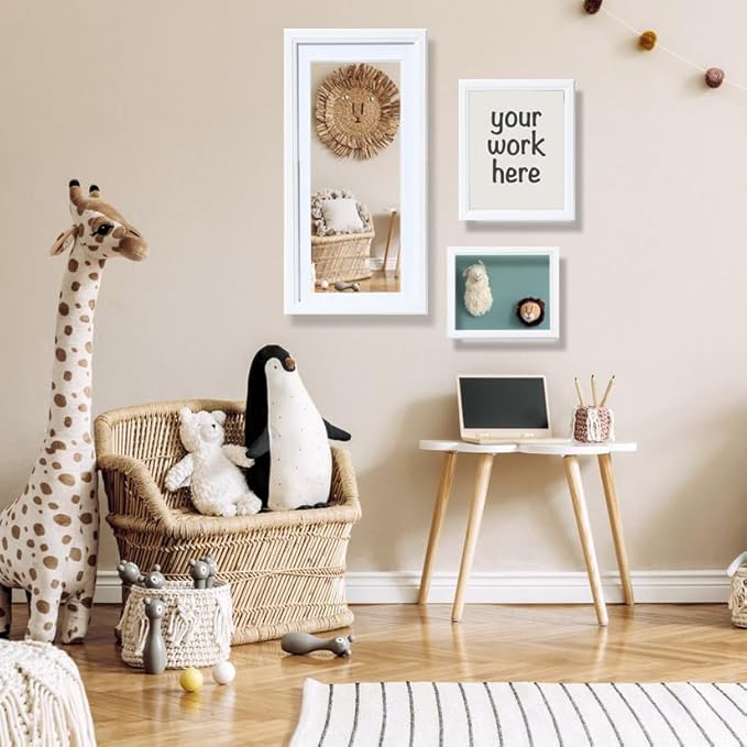 KTKDE 11x13 Picture Frame,Display Pictures 8x10 with Mat or 11x13 Without, Tempered Glass,13 by 11 White Wooden Frame Wall Gallery Poster Frame best gift