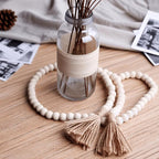 Farmhouse Beads 58in Wood Bead Garland with Tassels, Rustic Country Boho Wall Hanging Decor, Prayer Beads