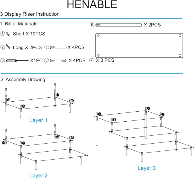 HENABLE 2PCS Large Acrylic Display Risers, Perfume Stand Organizer, Clear Acrylic Shelf Risers for Display Stands for Food, Tabletop Use, Amiibo Funko POP Figure, 3 Tier Clear Cupcake Stand Risers
