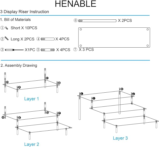 HENABLE Large Acrylic Display Risers, Perfume Stand Organizer, Clear Acrylic Shelf Risers for Display Stands for Food, Tabletop Use, Amiibo Funko POP Figure, 3 Tier Clear Cupcake Stand Risers