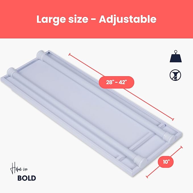 Tension Rod Shelving Expandable Closet Tension Shelf Storage Rack - No Drill Cabinet Tension Rod Shelf for Closet No-Slip | Shelves for Cabinet (NO Screw Installation)