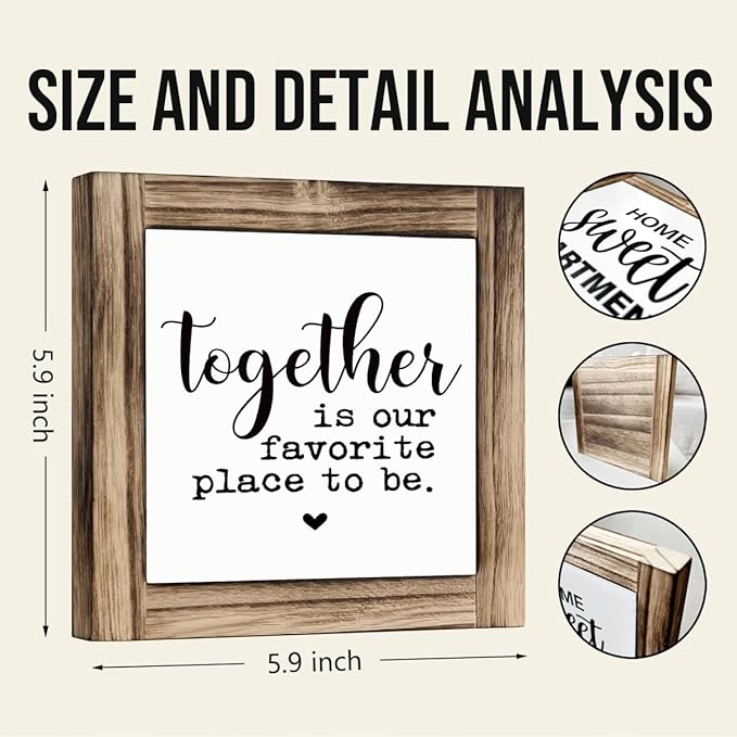 Home Decor Signs, Decorative Wooden Box Signs, Farmhouse Desk Sign, Home Decor for Living Room, Family Decors, Housewarming Gift, Together is Our Favorite Place to Be Sign, 5.9×5.9 inches
