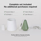 Small Bedside Table Lamp for Bedroom - Reading Desk Lamp with 3 Color Temperatures，15.5" Nightstand Ceramic Lamp with Fabric Shade for Kids Room,Living Room,Dorm,Home Office (Green+White)