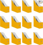 Limitliho 12 Pack Yellow Cardboard Magazine Holder, Sturdy Book Bins for Classroom, Vertical File Folder Organizer, 10.6'' 10.2'' 3.5'' Inch Magazine Rack or Storage Box