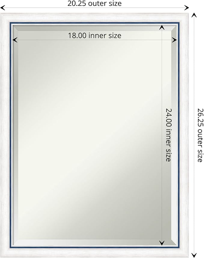 Amanti Art White Wall Mirror 26x20 Morgan White Blue Rectangle Bathroom Mirror for Wall Decor Living Room, Medium Modern Wood Frame, Hangs Horizonally and Vertically, Bathroom Decor, Beveled Edge