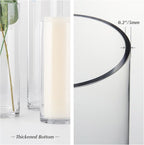 WGVI Quality Thick Weighted Tall Clear Cylinder Glass Vases, 4" W x 16" H, Flower Arrangement Floating Candle Holders Wedding Centerpieces Event Floral Container Home Decor, Bulk Wholesale, 12 Pcs