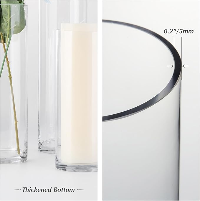 WGVI Quality Thick Weighted Tall Clear Cylinder Glass Vases, 4" W x 16" H, Flower Arrangement Floating Candle Holders Wedding Centerpieces Event Floral Container Home Decor, Bulk Wholesale, 12 Pcs