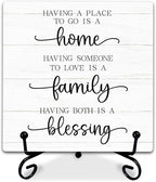 5" Rustic Home Wooden Sign - 'Having A Place To Go Is A Home' Farmhouse Wooden Plaque with Metal Stand, Family Blessing Decor for Housewarming, Office, or Living Room - A10