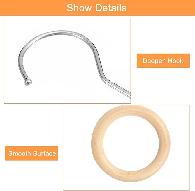 uxcell 4 Inch Scarf Ring Hanger, Scarf Organizer Holder Wooden Circle Rings Hanging Hook for Belt Tie Scarf, 10cm Length Hook (Silver)