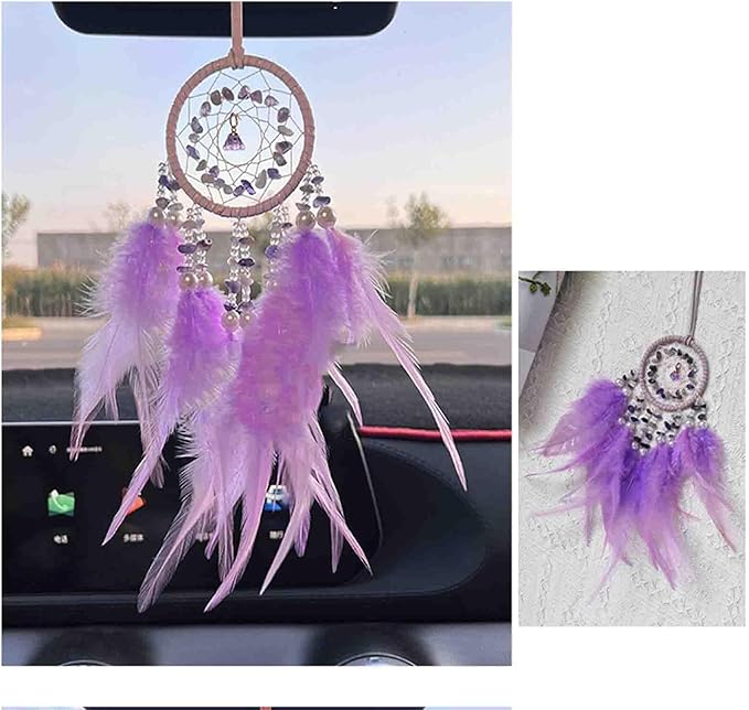 Dream Catcher for Rearview Mirror, Car Hanging Accessory, Lucky Ornament Pendant - Purple