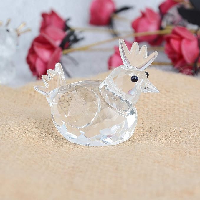 LONGWIN Crystal Animal Figurines Mini Glass Chicken Statues Home Table Decoration Ornaments Collectible