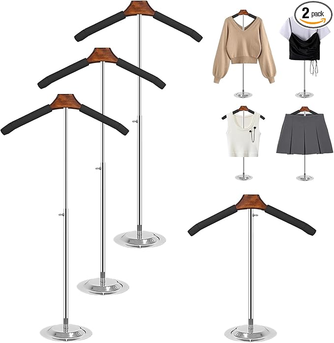 Eunika 4 Pack Adjustable T Shirt Display Flexible Shoulder Stand, Portable Metal Shirt Rack Display Stand Garment Coat Holder for Clothing Garment Coat Retail Vendor, Cloakroom, 16-31 Inch(Brown)