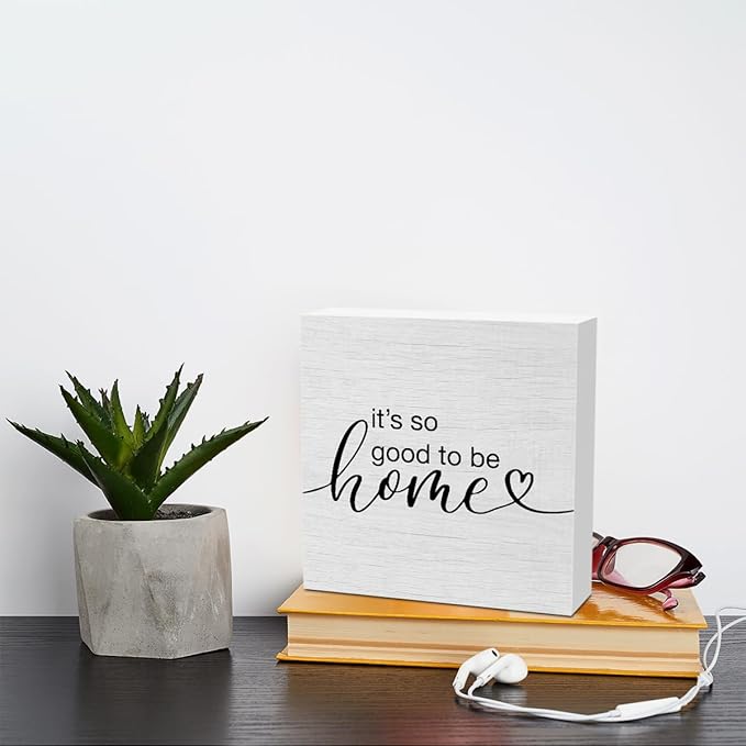 Motivational Good To Be Home Living Room Decor Accessories Rustic Wooden Box Sign Desk Decor for Home Table Shelf Wall Bedroom Bathroom Farmhouse Kitchen Wood Block Plaque Box Sign