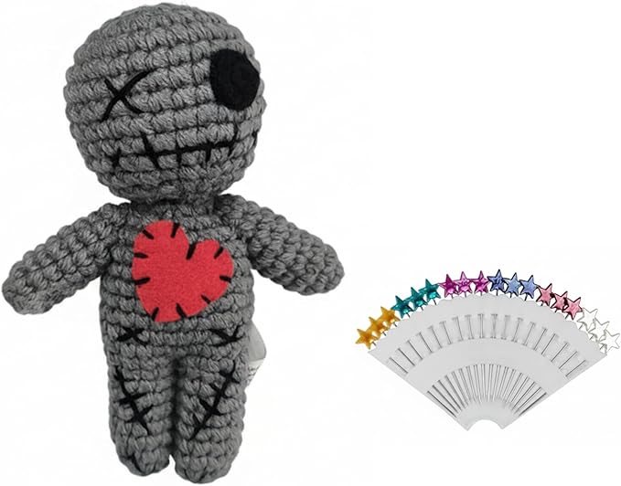 Voodoo Doll with 18 Pins, Stress Relief Creepy Plush Toy for Halloween Party Decorations, Horror Collectible & Funny Gag Gift for Adult