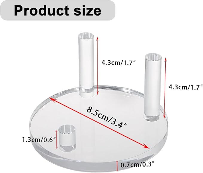 Hipiwe Clear Acrylic Display Stand - Three-Peg Display Easel Stands for Fossil Coral Geodes Rock Mineral Agate,Large Crystal Display Stand with Round Base, Set of 4