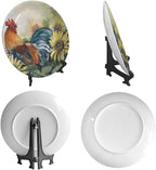 Rooster Decorative Ceramic Plates, 10 Inch, Sunflower Rooster Round Display Plate, Table Top Plate Decor with Stand, for Kitchen Party Coffee Table Decor Art