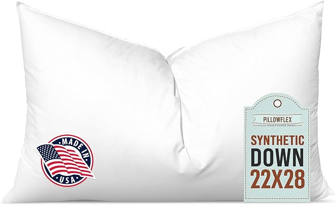 Pillowflex Synthetic Down Pillow Insert - 22x28 Down Alternative Pillow, Ultra Soft Oversized Standard Bed Sleeping Pillow, Large Rectangle Sham - 1 Decorative Pillow Form