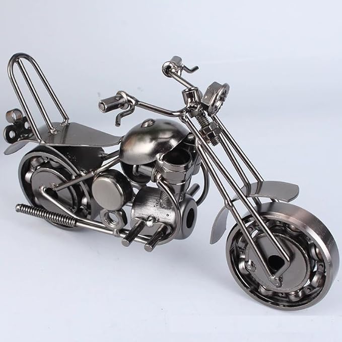 TRANSGOOD Handmade Motorcycle Model with Rolling Wheels, 9" Vintage Steampunk Bike Sculpture, Heavy-Duty Iron Desk Decor, Unique Biker Gift for Dad Husband, Industrial Man Cave Office Home Art (B02)