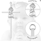 Tryuunion Baby Wall Cross Baptism Gifts for Boys and Girl, 7-inch Blessing Boy Baptism Crosses for First Holy Communion Christening and Dedication Baptismal Gifts (Silver Girl-7 in)