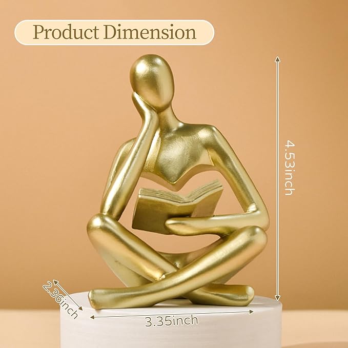UTTCMK Abstract Art Thinker Statue - Reading Thinker Sculpture Figurine, Modern Home Decoration for Living Room Office Shelves Coffee Table Desk Decor (Gold)