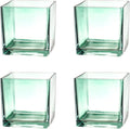 Square Glass Vases Set of 4, 4"x 4"x 4" Flower Vases for Centerpieces, Green Glass Vase for Flowers, Small Vase for Wedding, Party, Home Office Decoration