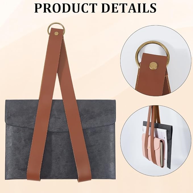 Nordic Style PU Leather Book Hanger Portable Display Wall Mounted Storage Organizer Hanging Rack File Holder Brown Rustic Leather Magazine Holder for Magazines Newspapers Home Office Decor