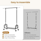 Clothes Rack with Wheels, Rolling Clothing Rack with Shelf, Heavy Duty Clothes Racks for Hanging Clothes, Metal Standing Garment Racks, Black