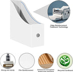 Limitliho 12 Pack White Cardboard Magazine File Holder for Desk, Shelves, Office or Home, Vertical Book Bins for Classroom and Library Use, 10.6'' H×10.2'' L ×3.5''W Folder Organizer Box